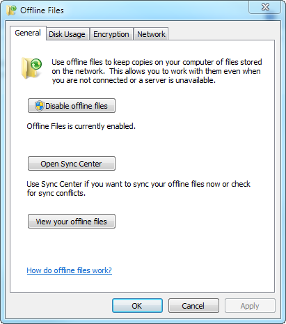 如何在Windows 7中禁用同步中心和脱机文件